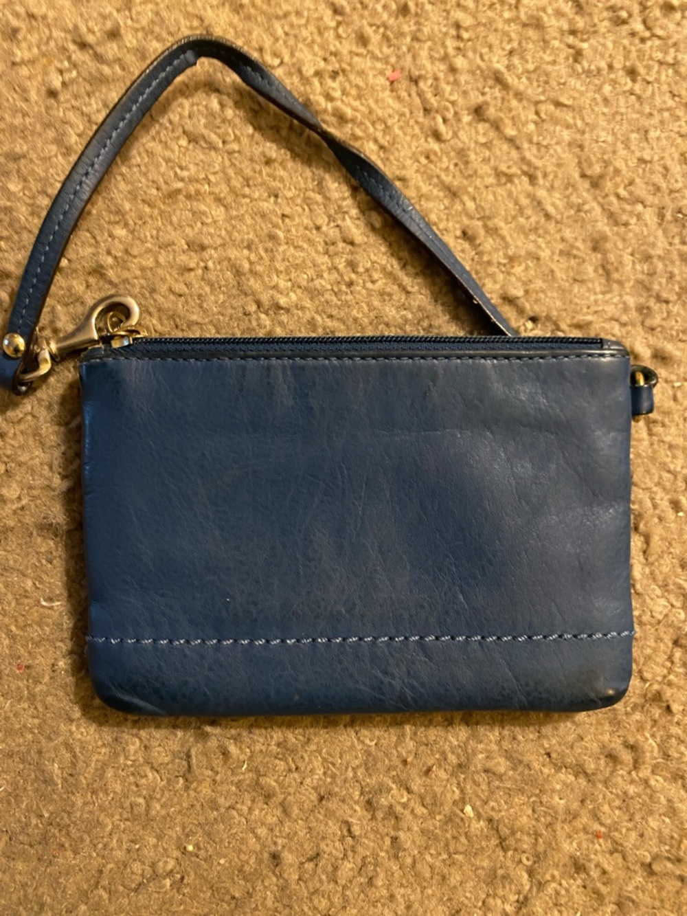 Coach Dark Teal Blue Leather Wristlet with Gold Logo - Picture 2 of 5